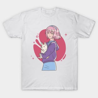 Anime Girl With Dog P T-Shirt